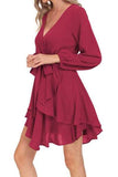 Tied Surplice Balloon Sleeve Layered Dress - Trendsi - Flyclothing LLC