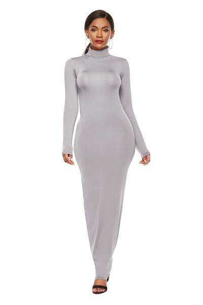 Mock Neck Long Sleeve Maxi Slim Dress - Trendsi - Flyclothing LLC