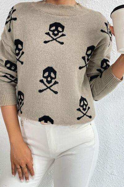 Graphic Mock Neck Dropped Shoulder Sweater - Trendsi - Flyclothing LLC