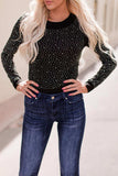 Rhinestone Round Neck Long Sleeve Bodysuit - Trendsi - Flyclothing LLC