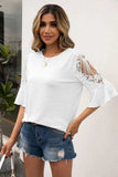 Ruffled Cutout Round Neck Half Sleeve T-Shirt - Trendsi - Flyclothing LLC