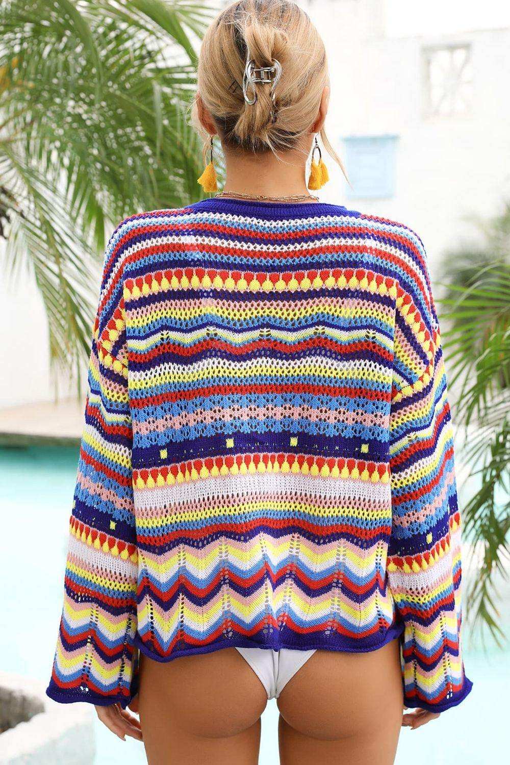 Multicolored Stripe Round Neck Cover-Up - Trendsi - Flyclothing LLC
