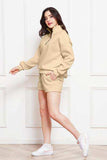 Half Zip Long Sleeve Sweatshirt and Drawstring Shorts Set - Trendsi - Flyclothing LLC