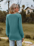 Swiss Dot V-Neck Long Sleeve Blouse - Trendsi - Flyclothing LLC
