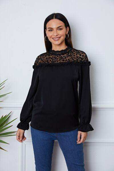 Leopard Frill Flounce Sleeve Blouse - Trendsi - Flyclothing LLC