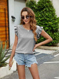 Plaid Ruffled Round Neck Cap Sleeve T-Shirt - Trendsi - Flyclothing LLC