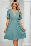 V-Neck Puff Sleeve Dress - Trendsi - Flyclothing LLC