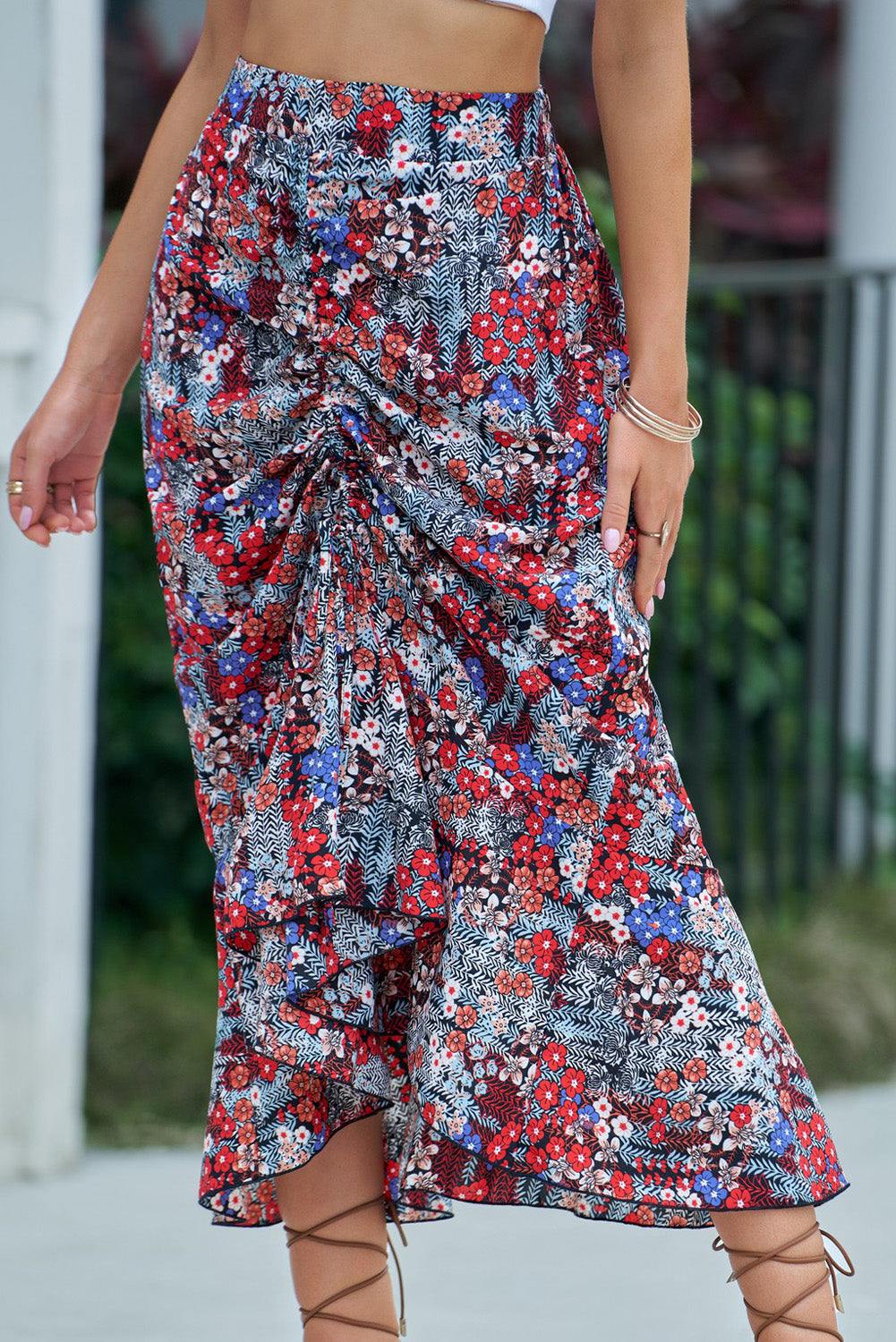 Floral ruched hotsell skirt