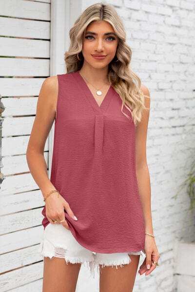 Texture V-Neck Sleeveless Top - Trendsi - Flyclothing LLC