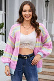 Striped Lantern Sleeve Dropped Shoulder Cardigan - Trendsi - Flyclothing LLC