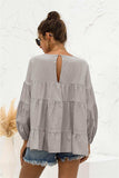 Round Neck Bubble Sleeve Tiered Blouse - Trendsi - Flyclothing LLC