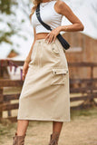 Drawstring Waist Slit Denim Skirt - Trendsi - Flyclothing LLC