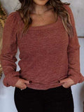 Plus Size Square Neck Long Sleeve T-Shirt - Trendsi - Flyclothing LLC