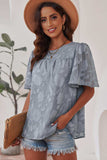 Round Neck Puff Sleeve Blouse - Trendsi - Flyclothing LLC