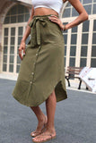 Tie Belt Frill Trim Buttoned Skirt - Trendsi - Flyclothing LLC