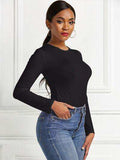 Round Neck Long Sleeve Bodysuit - Trendsi - Flyclothing LLC