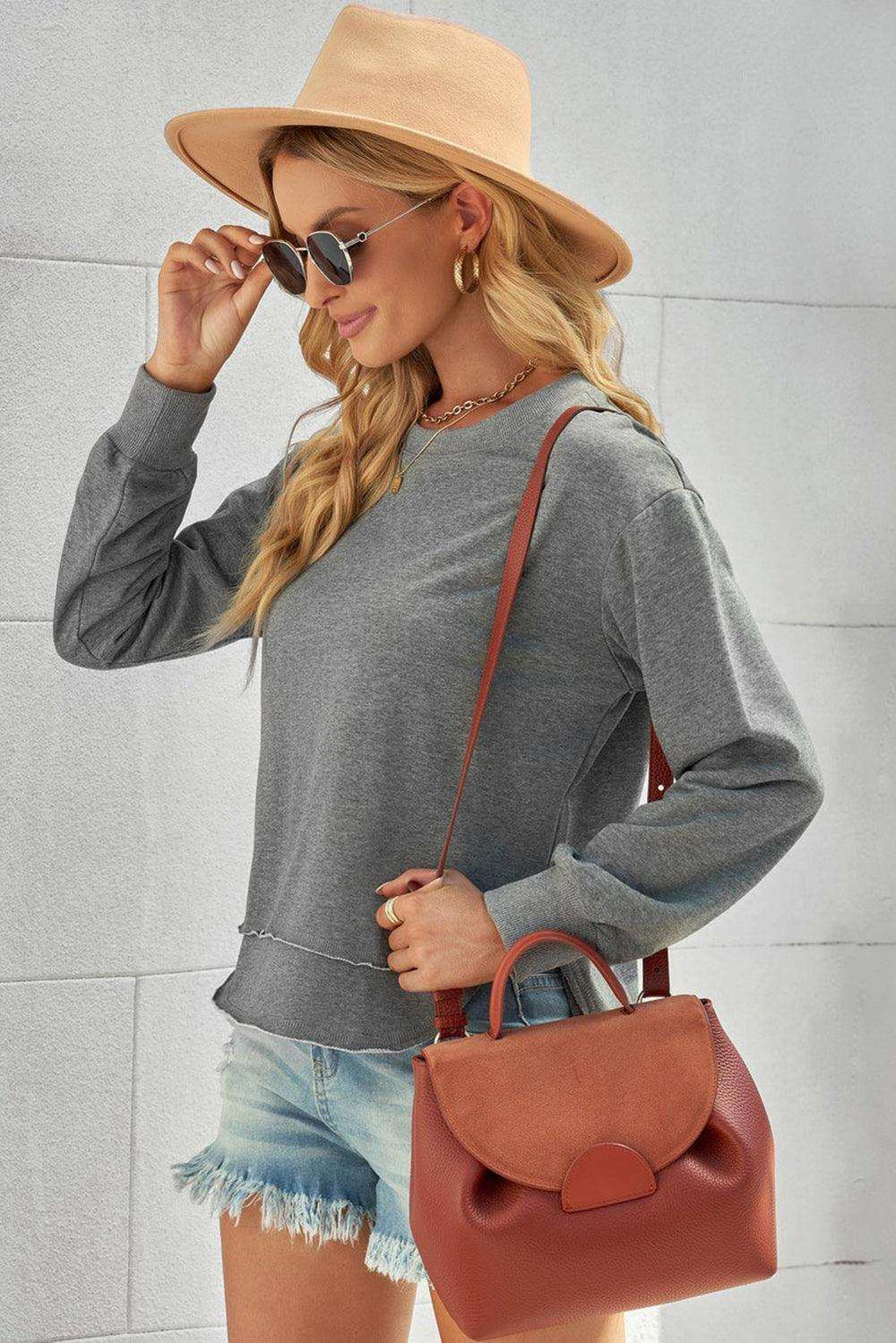Side Slit Drop Shoulder Sweatshirt - Trendsi - Flyclothing LLC
