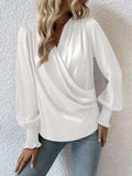 Surplice Smocked Lantern Sleeve Blouse - Trendsi - Flyclothing LLC