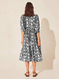 Floral Tie Neck Lantern Sleeve Dress - Trendsi - Flyclothing LLC