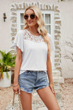 Spliced Lace Flutter Sleeve Top - Trendsi - Flyclothing LLC