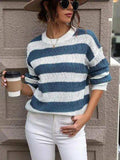 Striped Round Neck Dropped Shoulder Sweater - Trendsi - Flyclothing LLC