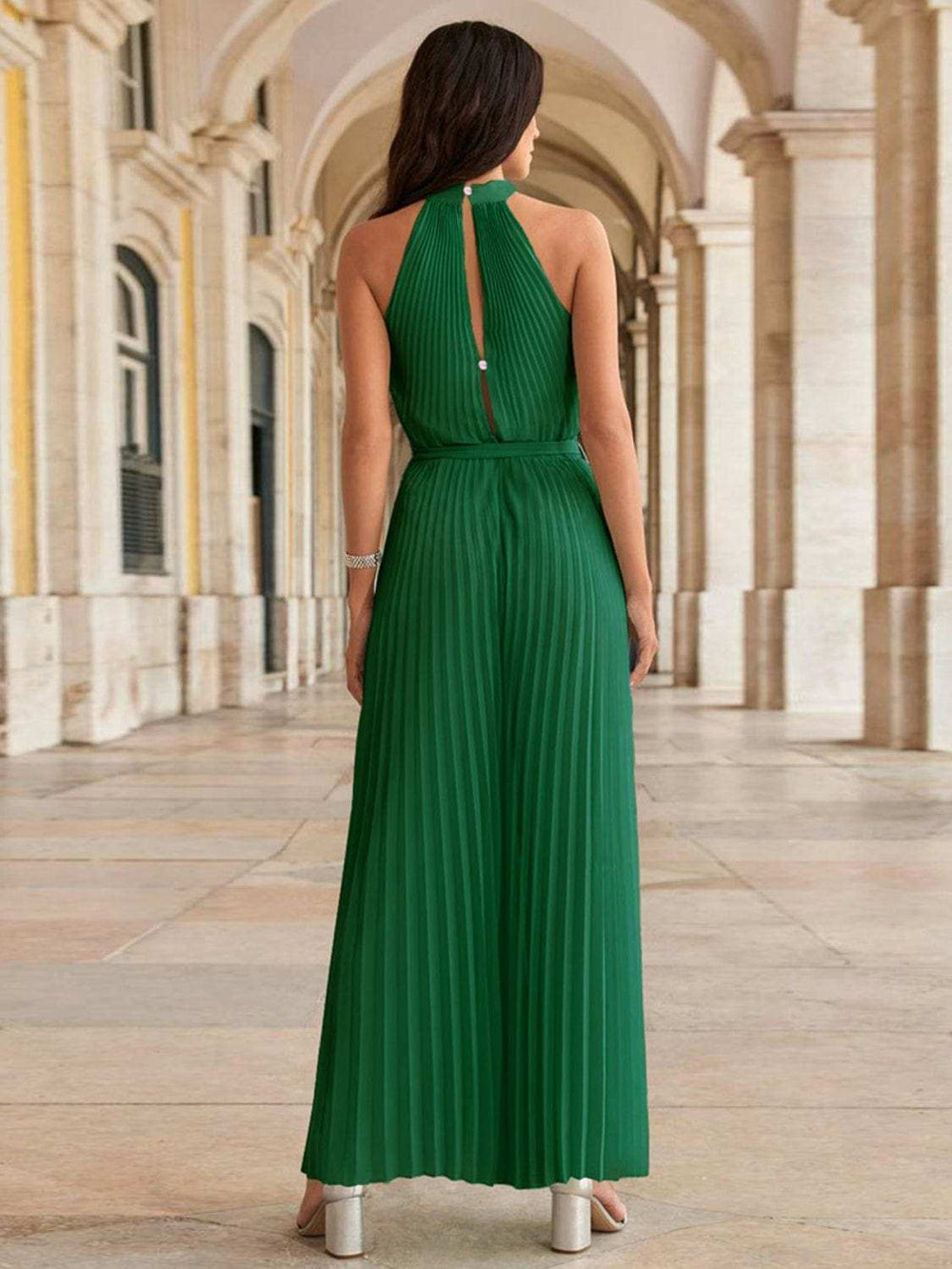 Cutout Tied Pleated Sleeveless Jumpsuit - Trendsi - Flyclothing LLC