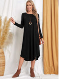 Pocketed Round Neck Long Sleeve Tee Dress - Trendsi - Flyclothing LLC