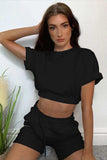 Short Sleeve Cropped Top and Drawstring Shorts Lounge Set - Trendsi - Flyclothing LLC