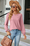 Round Neck Flounce Sleeve Blouse - Trendsi - Flyclothing LLC