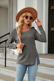 Square Neck Long Sleeve Slit T-Shirt - Trendsi - Flyclothing LLC
