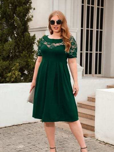 Plus Size Ruched Round Neck Short Sleeve Dress - Trendsi - Flyclothing LLC