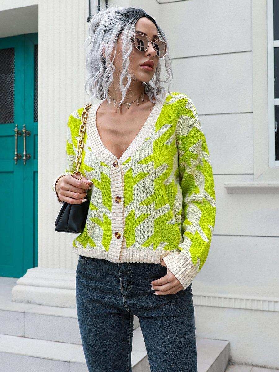 Houndstooth Button Down Cardigan - Trendsi - Flyclothing LLC