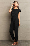 Boat Neck Short Sleeve Jumpsuit with Pockets - Trendsi - Flyclothing LLC