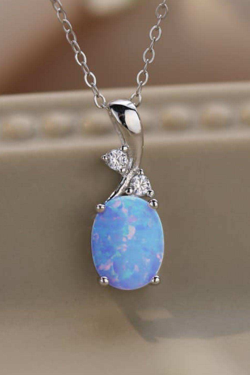 Opal Oval Pendant Chain Necklace - Trendsi - Flyclothing LLC