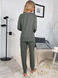 Round Neck Top and Drawstring Pants Lounge Set - Trendsi - Flyclothing LLC