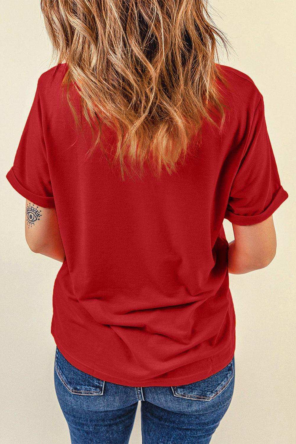 Round Neck Cuffed Short Sleeve Tee - Trendsi - Flyclothing LLC