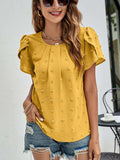 Swiss Dot Round Neck Petal Sleeve Top - Trendsi - Flyclothing LLC