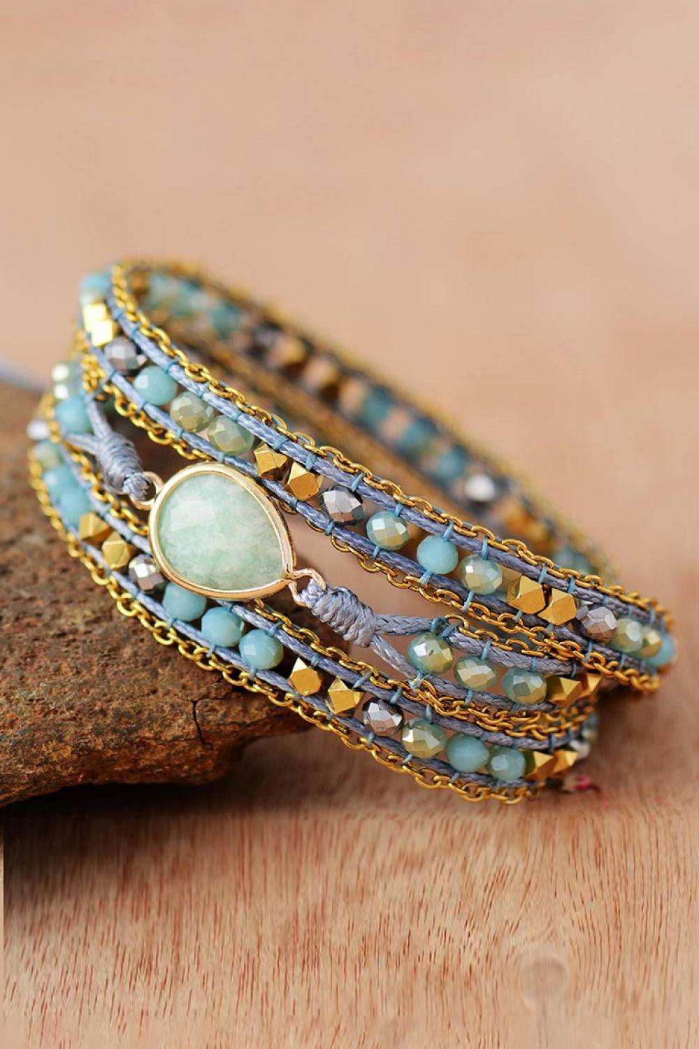 Handmade Teardrop Shape Triple Layer Beaded Bracelet - Trendsi - Flyclothing LLC