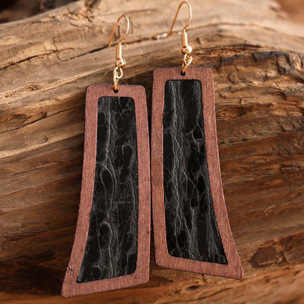 Geometrical Shape Wooden Dangle Earrings - Trendsi - Flyclothing LLC