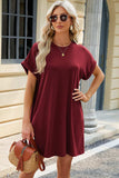 Round Neck Rolled Short Sleeve Tee Dress - Trendsi - Flyclothing LLC