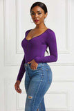 Half Zip Scoop Neck Long Sleeve Bodysuit - Trendsi - Flyclothing LLC