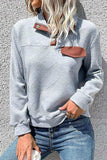 Contrast Ribbed Quarter-Snap Sweatshirt - Trendsi - Flyclothing LLC