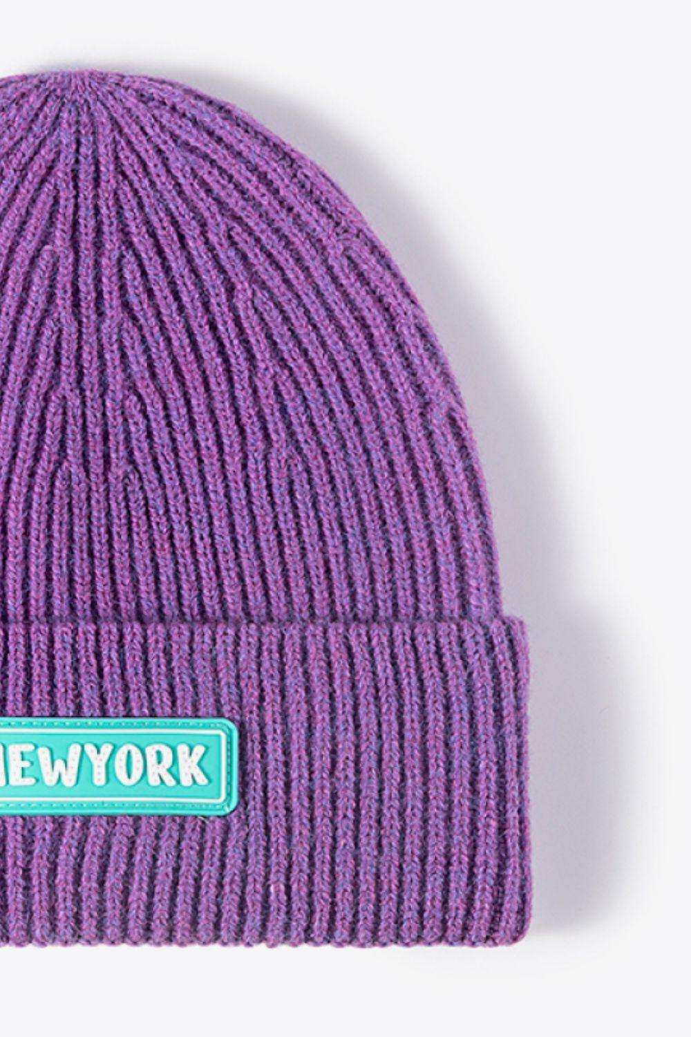 NEWYORK Patch Rib-Knit Cuffed Beanie - Trendsi - Flyclothing LLC