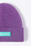 NEWYORK Patch Rib-Knit Cuffed Beanie - Trendsi - Flyclothing LLC