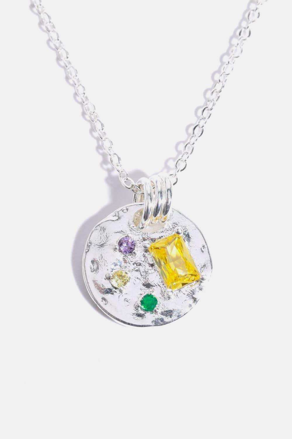 Inlaid Multicolored Zircon Round Pendant Copper Necklace - Trendsi - Flyclothing LLC