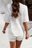 Eyelet Round Neck Top and Shorts Set - Trendsi - Flyclothing LLC