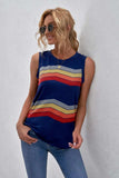 Printed Side Slit Round Neck Tank - Trendsi - Flyclothing LLC