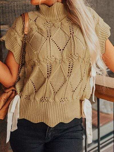 Openwork Turtleneck Sweater Vest - Trendsi - Flyclothing LLC