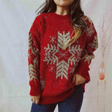 Snowflake Pattern Long Sleeve Sweater - Trendsi - Flyclothing LLC