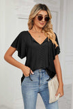Eyelet Tie-Neck Flutter Sleeve Top - Trendsi - Flyclothing LLC
